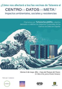 Cartel Charla Cómo a afectará a las vecinas de Talavera de la Reina el Centro de Datos de Meta