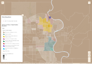 Mapa de Omaha. Distribución depoblaciones minoritarias por barrio. Las zonas vulnerables tienen más poblaciones minoritarias. Se solapa de nuevo con contaminación y problemas de salud.