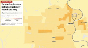 Mapa de Omaha. Mayores tasas de contaminación en las zonas vulnerables