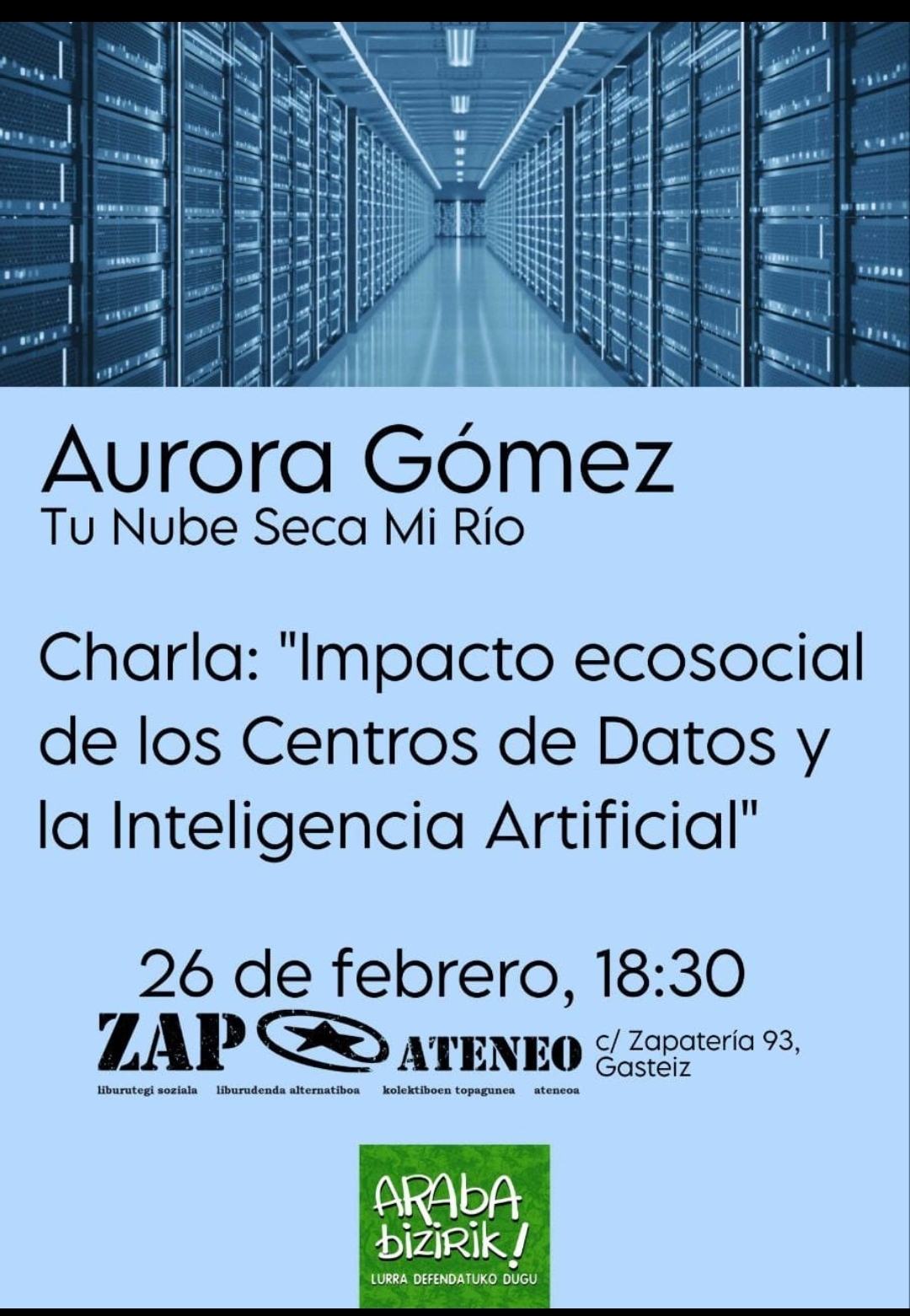 Charla en Vitoria-Gasteiz – 26 de Febrero – Impacto eco-social de los centros de datos