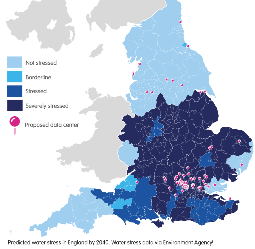Centros de datos en las zonas de estrés hídrico en UK – Global Action Plan